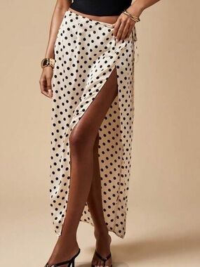 Satin polka dot wrap maxi skirt